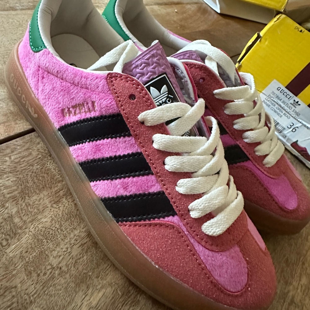 Adidas Gazelle Gucci Pink and Black Women's Sneakers with Green Accent